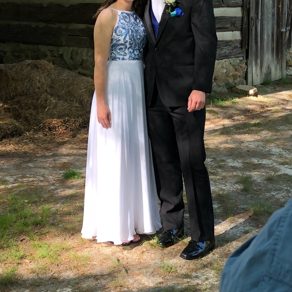 White and blue prom dress